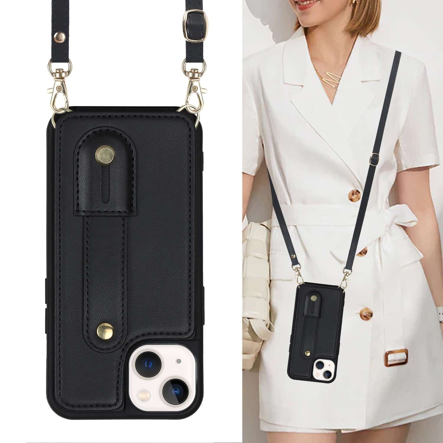 手帳型スマホケース  クロスボディ型レザー調スマホケース