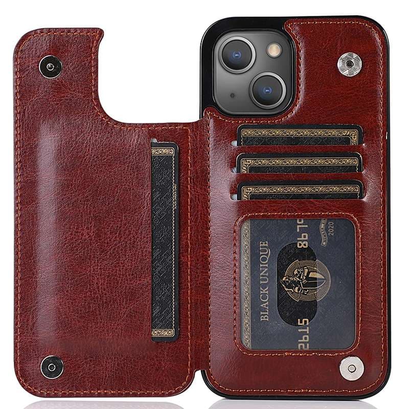 手帳型スマホケース  多機能カード収納付き革製手帳型iPhoneケース