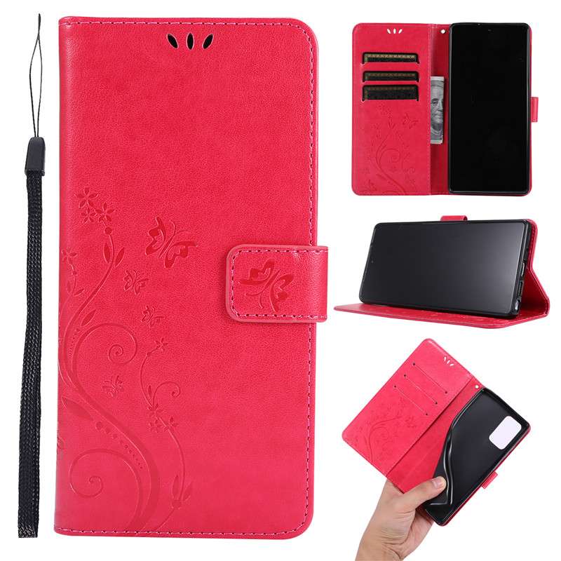 手帳型スマホケース  ギャラクシー用蝶花柄エンボス手帳型ケース