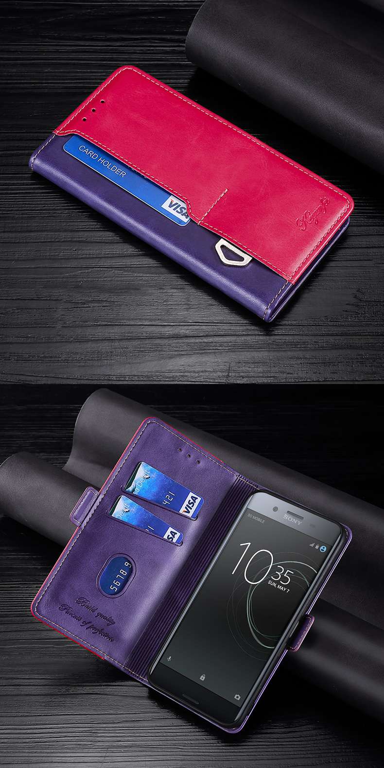 手帳型スマホケース  エクスペリア用高級レザー手帳型ケース