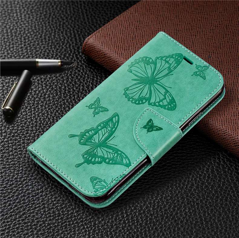 蝶々模様エンボス加工レザー手帳型スマホケース