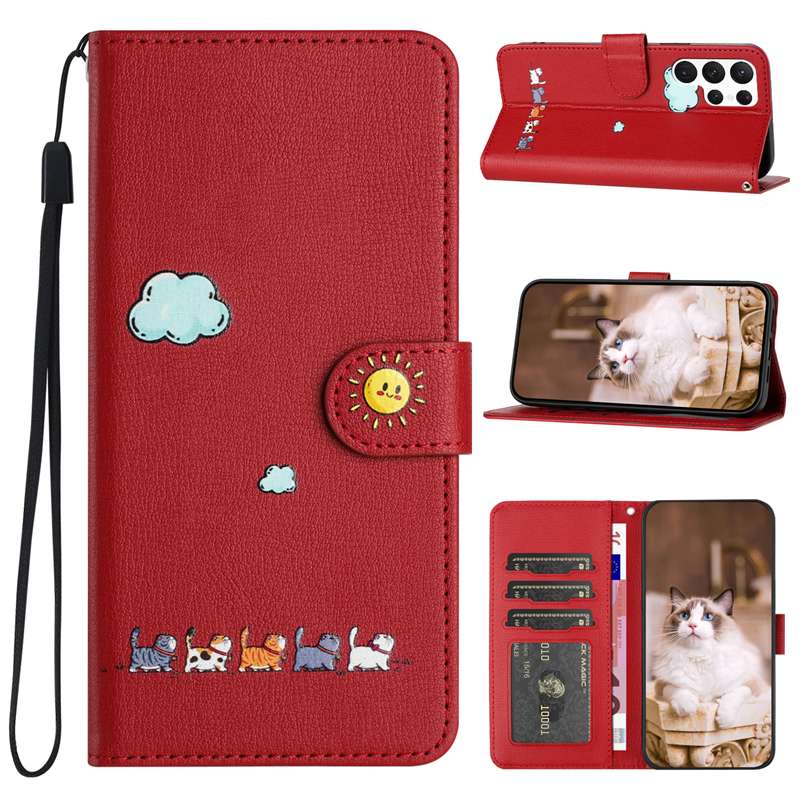手帳型スマホケース  猫と空模様の可愛いGalaxy手帳型ケース