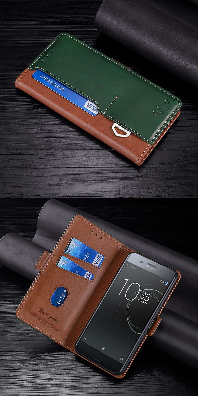 手帳型スマホケース  エクスペリア用高級レザー手帳型ケース