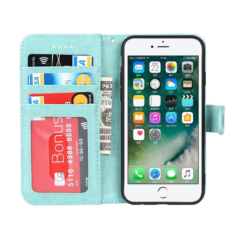 手帳型スマホケース  マンダラ柄エンボス加工レザー手帳型iPhoneケース