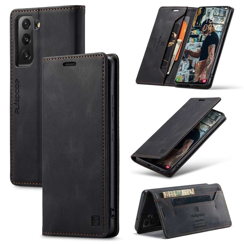 手帳型スマホケース  Galaxy用多機能レザーフリップケース