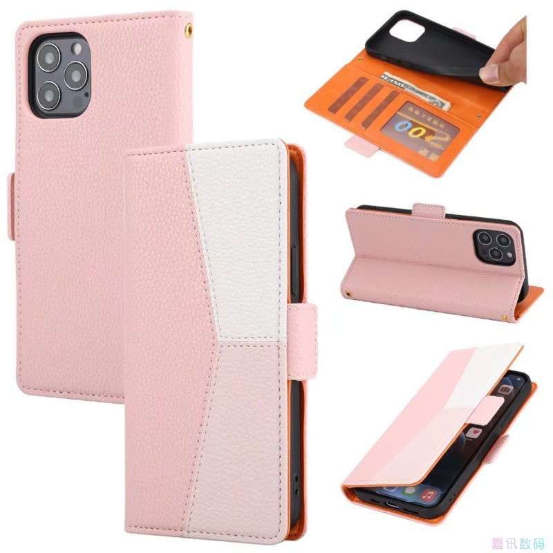 手帳型スマホケース  パステルカラー 三色切替 カード収納付き iPhoneケース