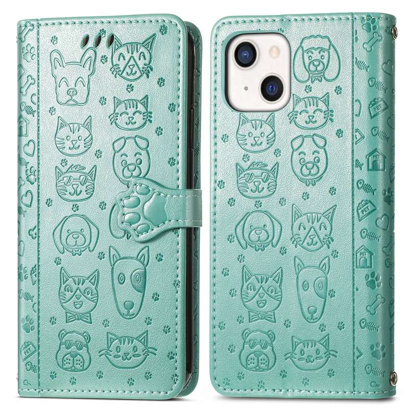 手帳型スマホケース  かわいい動物デザイン型押し手帳ケース
