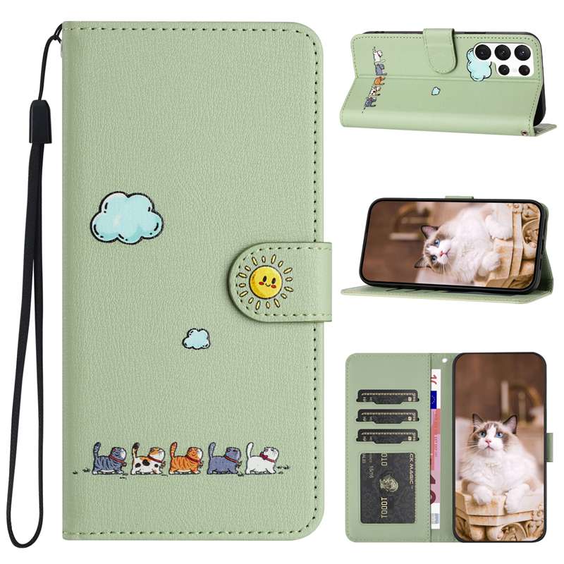 手帳型スマホケース  猫と空模様の可愛いGalaxy手帳型ケース
