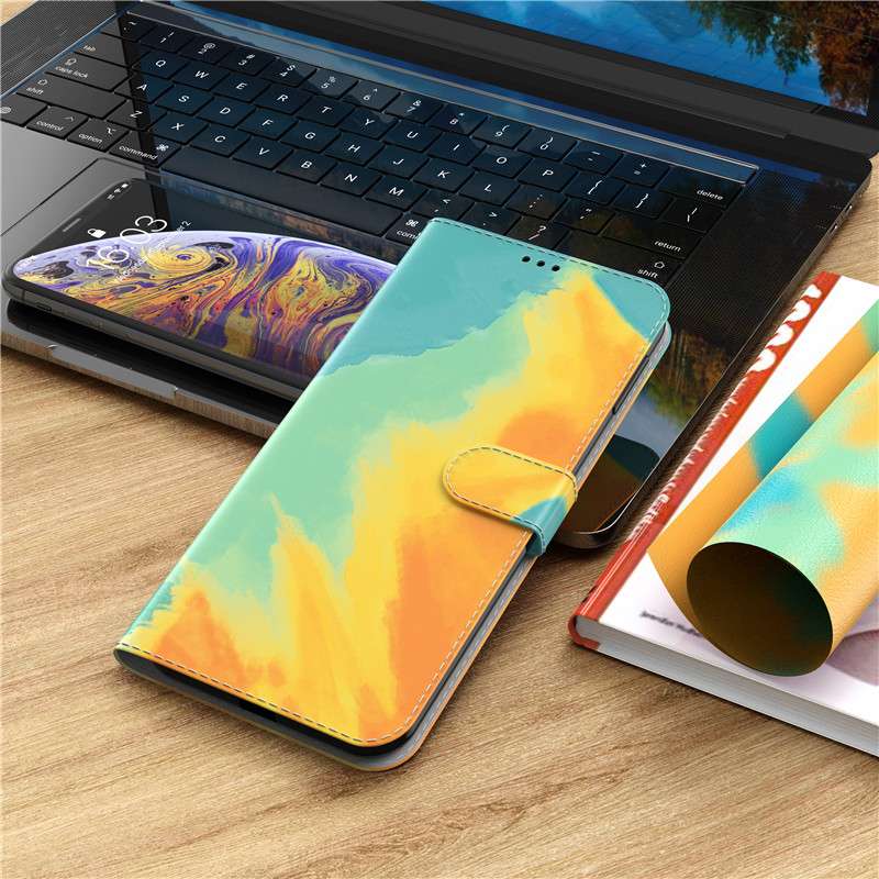 手帳型スマホケース  Xperia用 水彩アート風 カラフル手帳型ケース