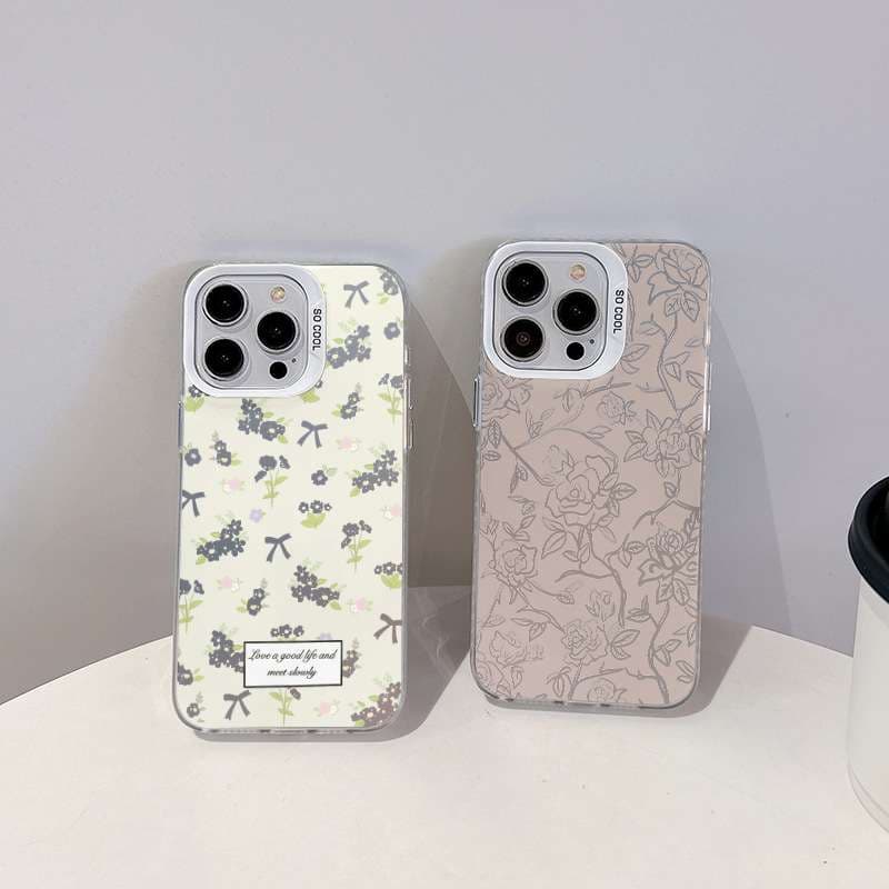 手帳型スマホケース  花柄デザイン透明ソフトケース