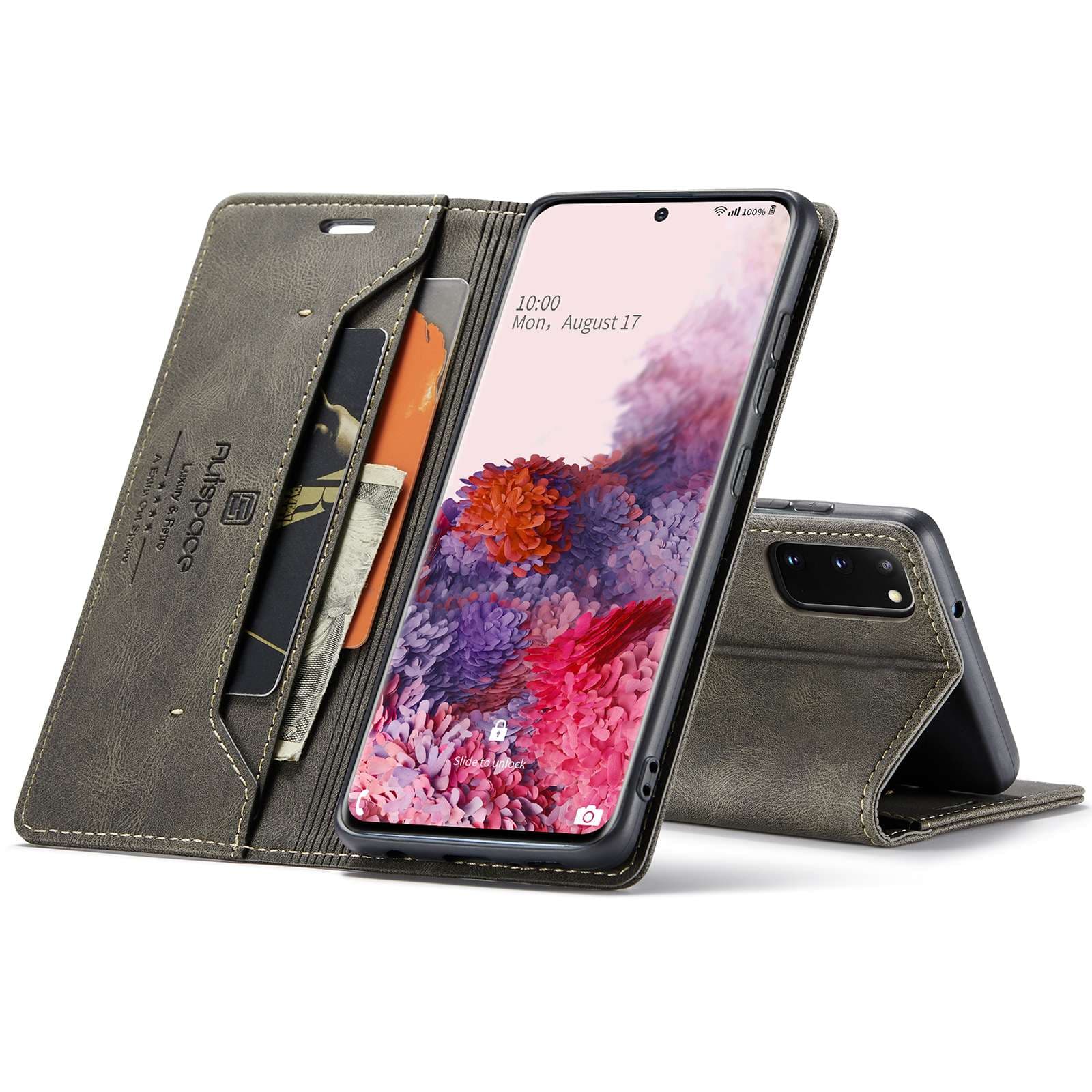 手帳型スマホケース  多機能レザー調フリップウォレットケース