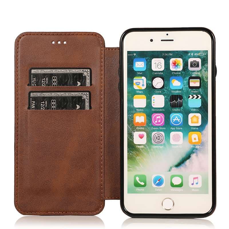 手帳型スマホケース  高級感漂う本革風フリップ式iPhoneケース