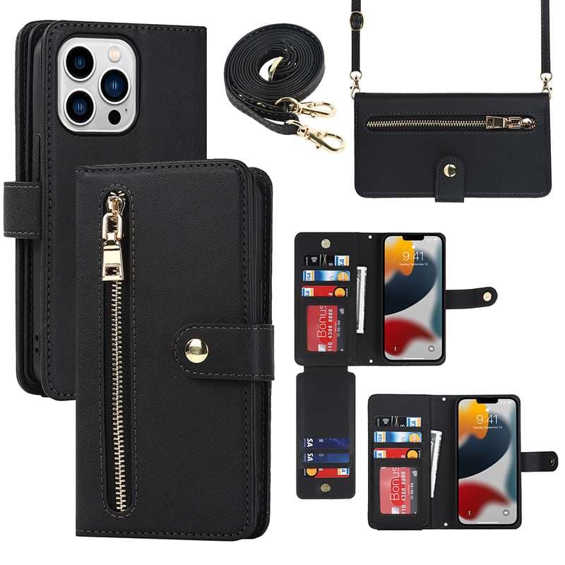 手帳型スマホケース  多機能ジッパー付き手帳型iPhoneケース