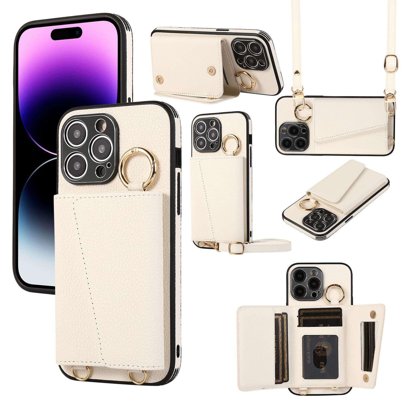 手帳型スマホケース  多機能ストラップ付き財布型スマホケース