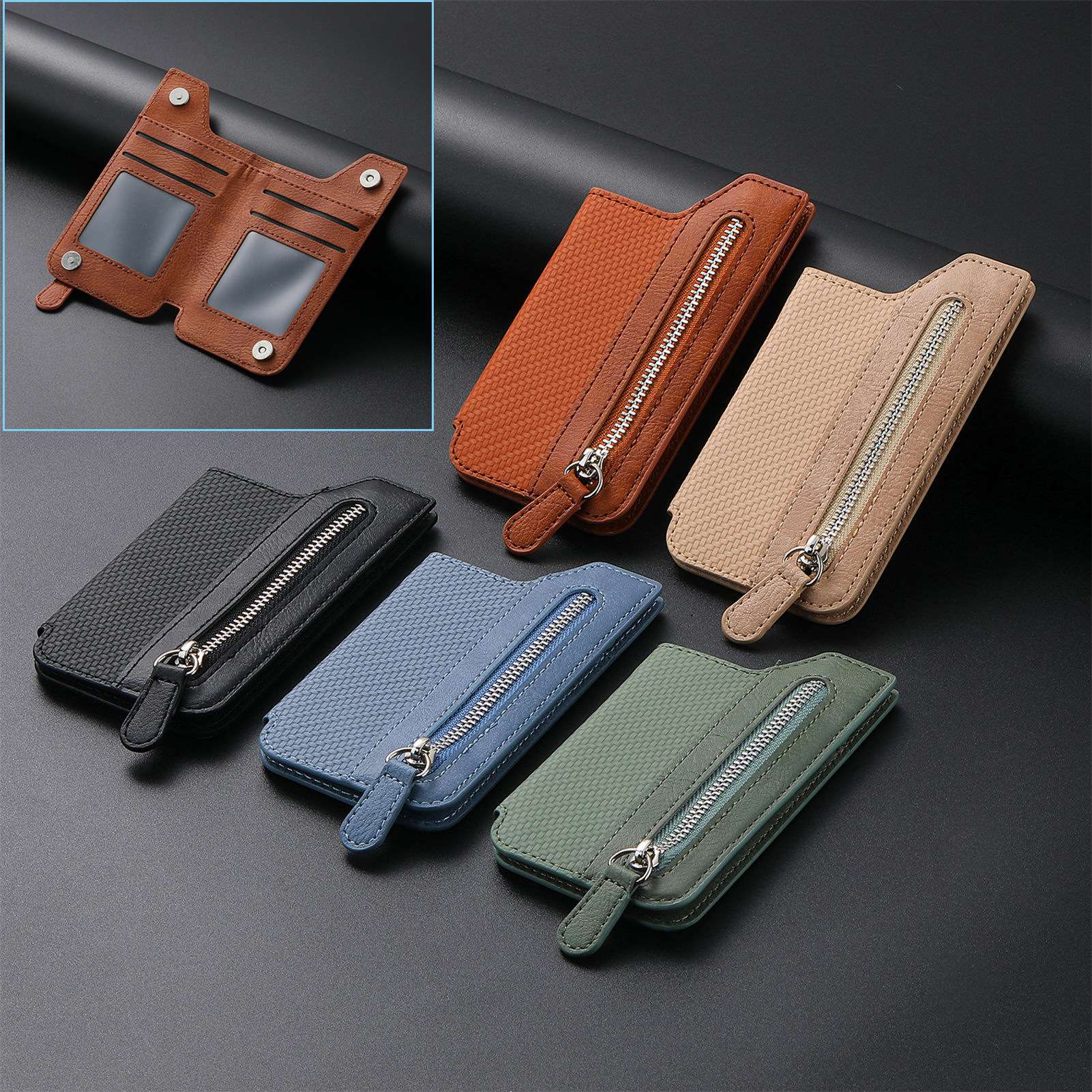 手帳型スマホケース  ジッパー付き多機能カード収納ケース