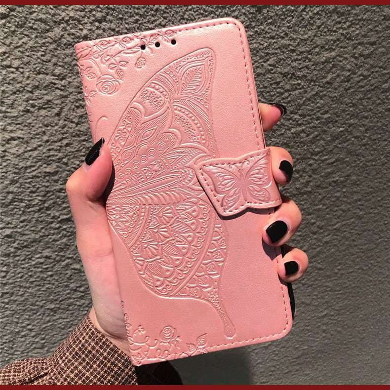 手帳型スマホケース  Xperia用 蝶々エンボス加工レザー手帳型ケース