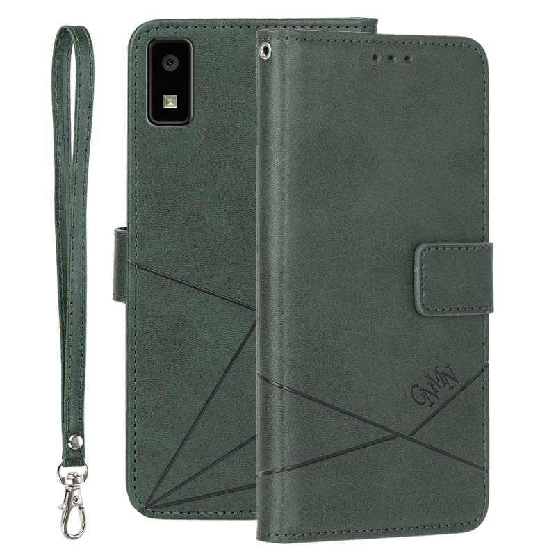 手帳型スマホケース  アクオス用 幾何学模様レザー手帳型ケース