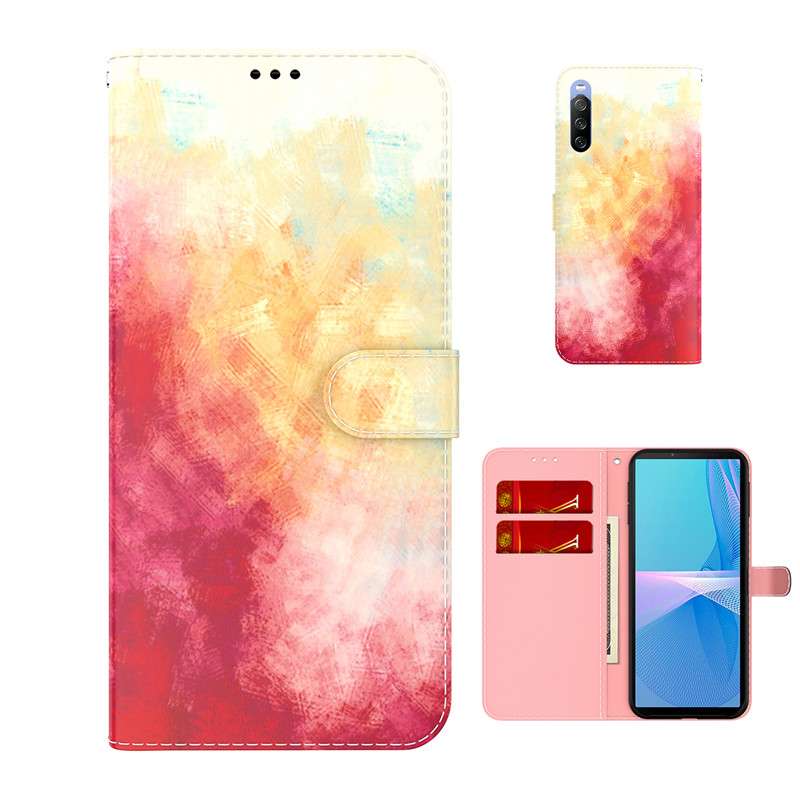 手帳型スマホケース  Xperia用 水彩アート風 カラフル手帳型ケース
