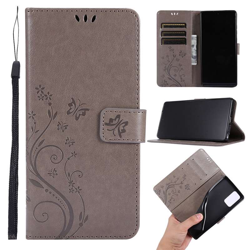 手帳型スマホケース  ギャラクシー用蝶花柄エンボス手帳型ケース