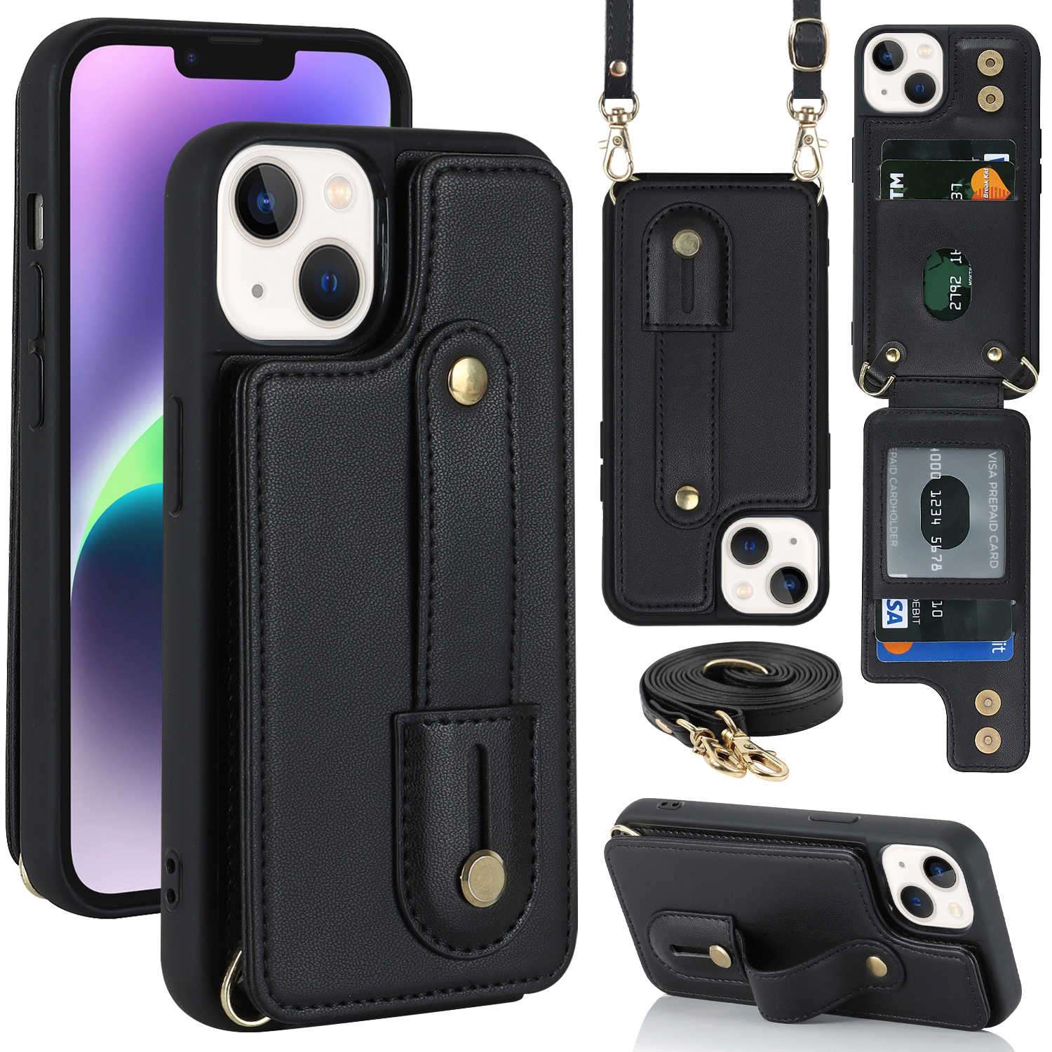 手帳型スマホケース  多機能クロスボディiPhoneケース