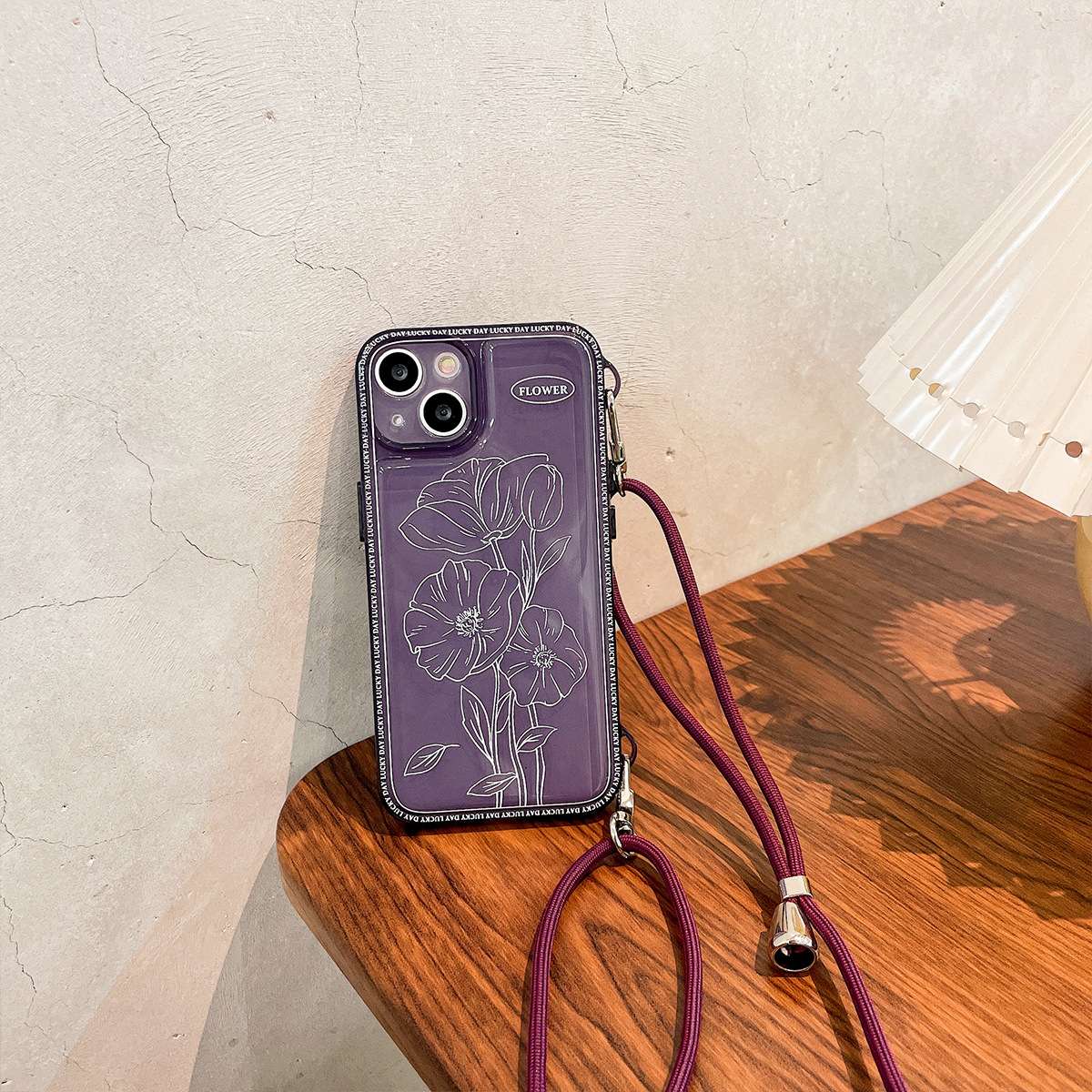 手帳型スマホケース  花柄刻印スマホケース兼用ショルダーバッグ