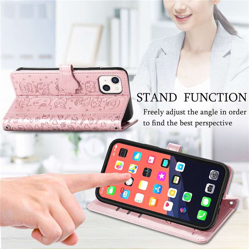 手帳型スマホケース  猫犬デザイン レザー手帳型 iPhone ケース