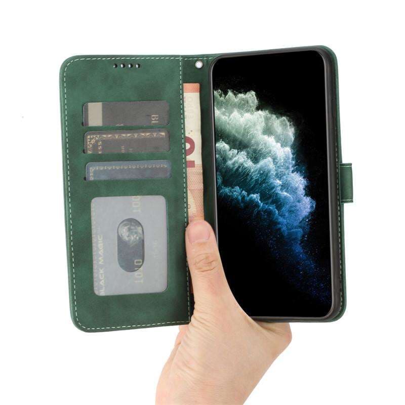 手帳型スマホケース  高級感漂う緑の革製iPhone手帳型ケース
