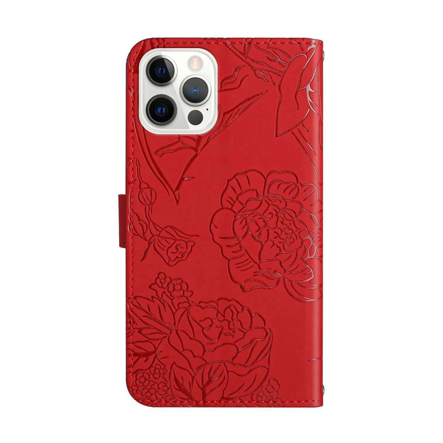 手帳型スマホケース  花と蝶の刻印入り手帳型iPhoneケース