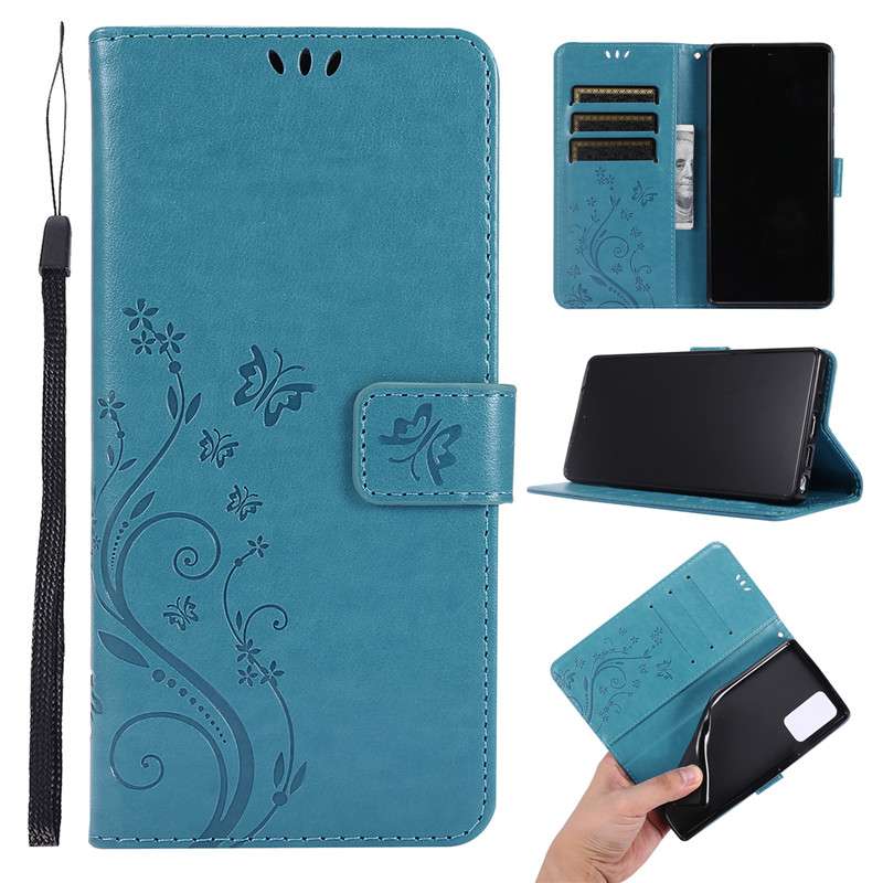手帳型スマホケース  ギャラクシー用蝶花柄エンボス手帳型ケース