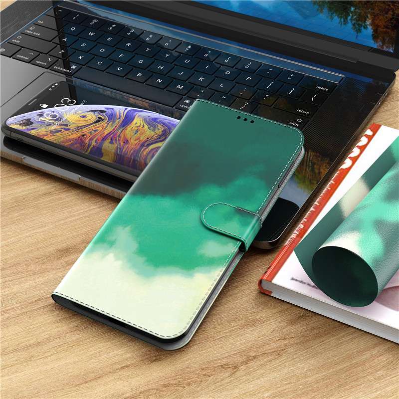 手帳型スマホケース  Xperia用 水彩アート風 カラフル手帳型ケース