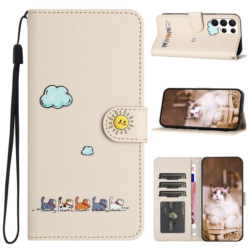 手帳型スマホケース  猫と空模様の可愛いGalaxy手帳型ケース