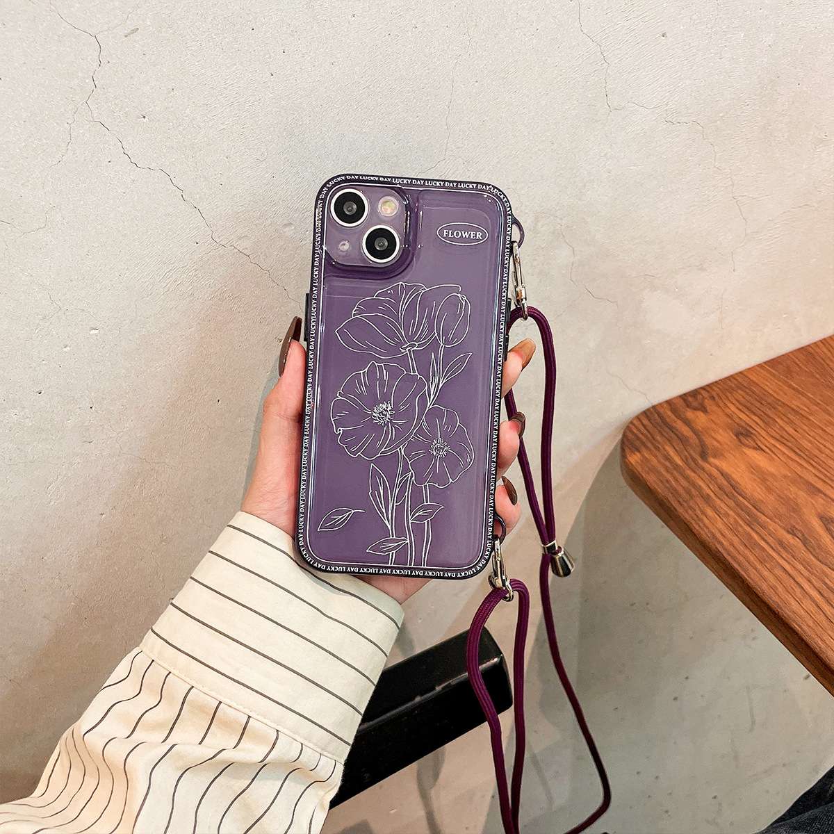手帳型スマホケース  花柄刻印スマホケース兼用ショルダーバッグ