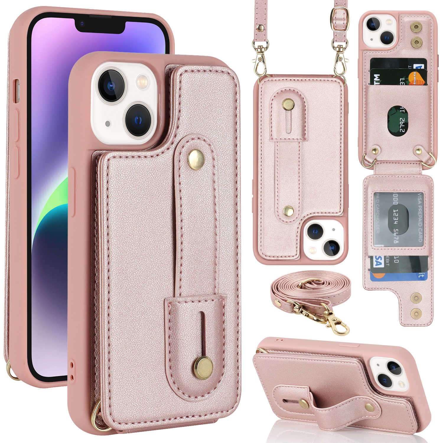 手帳型スマホケース  多機能クロスボディiPhoneケース