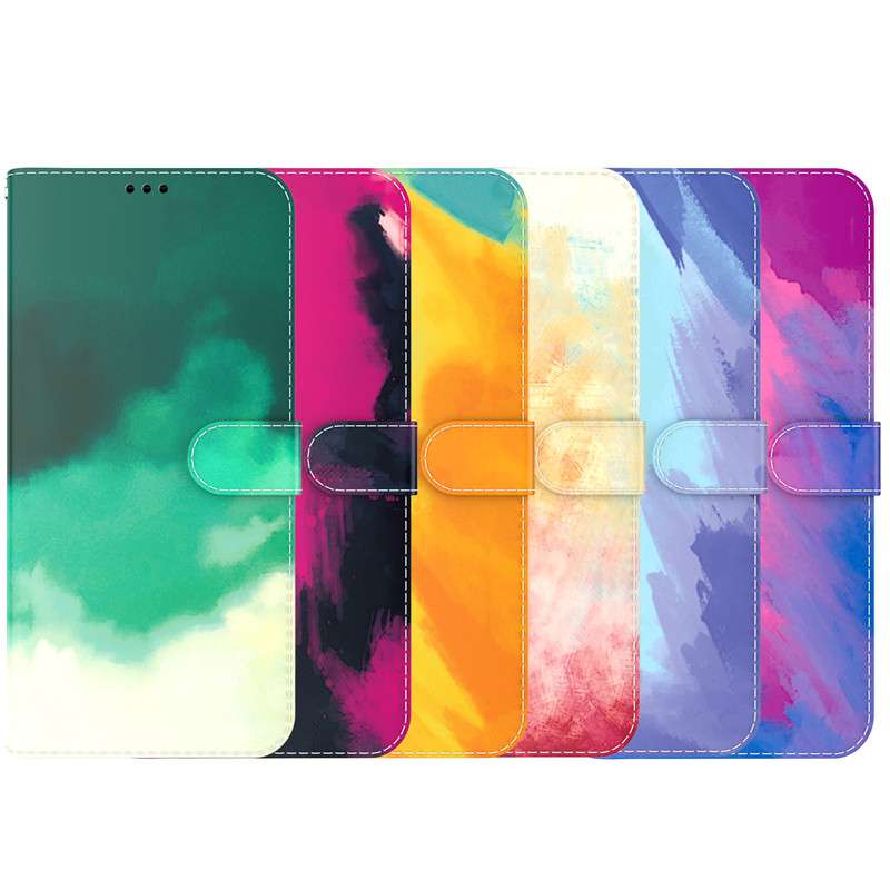 手帳型スマホケース  Xperia用 水彩アート風 カラフル手帳型ケース