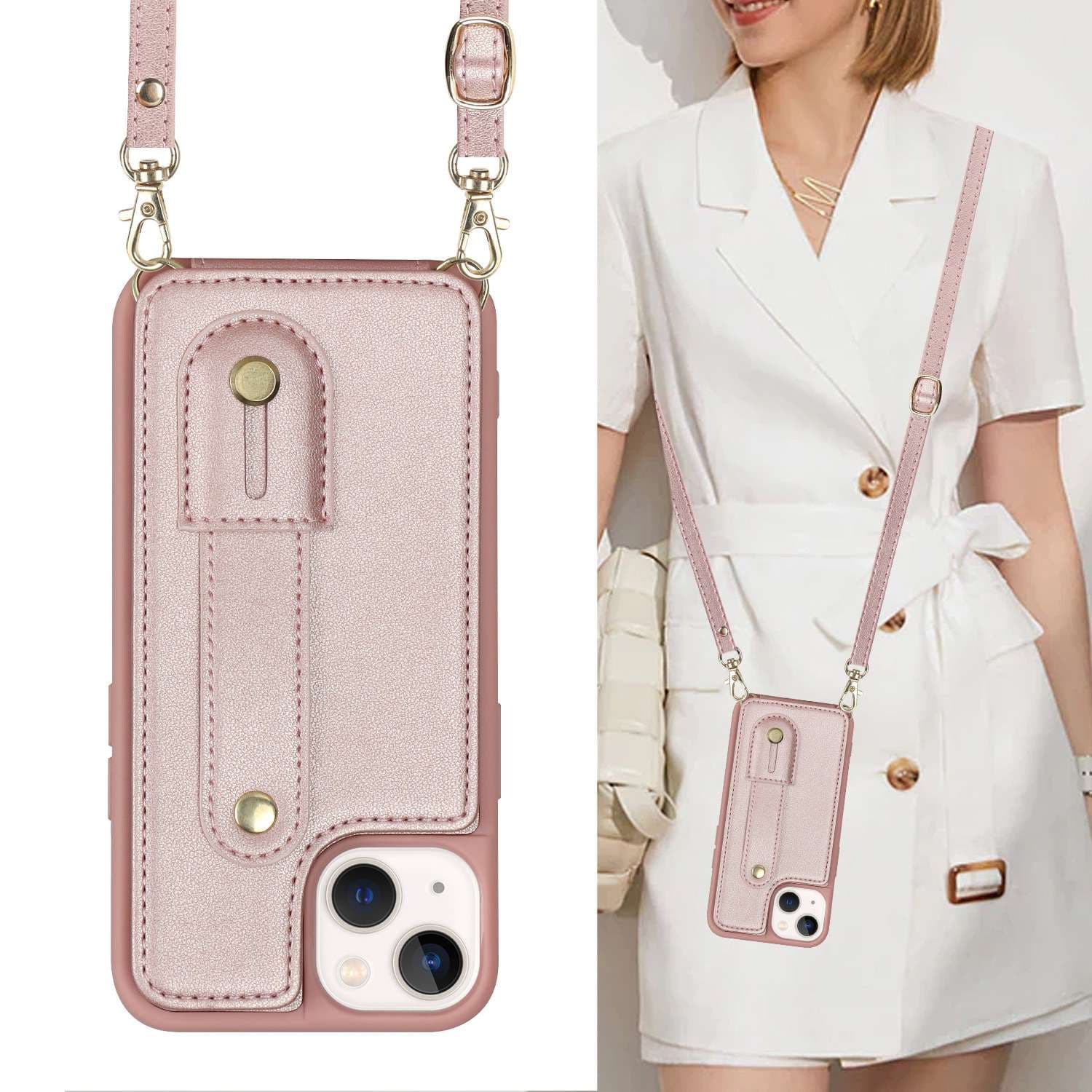 手帳型スマホケース  クロスボディ型レザー調スマホケース