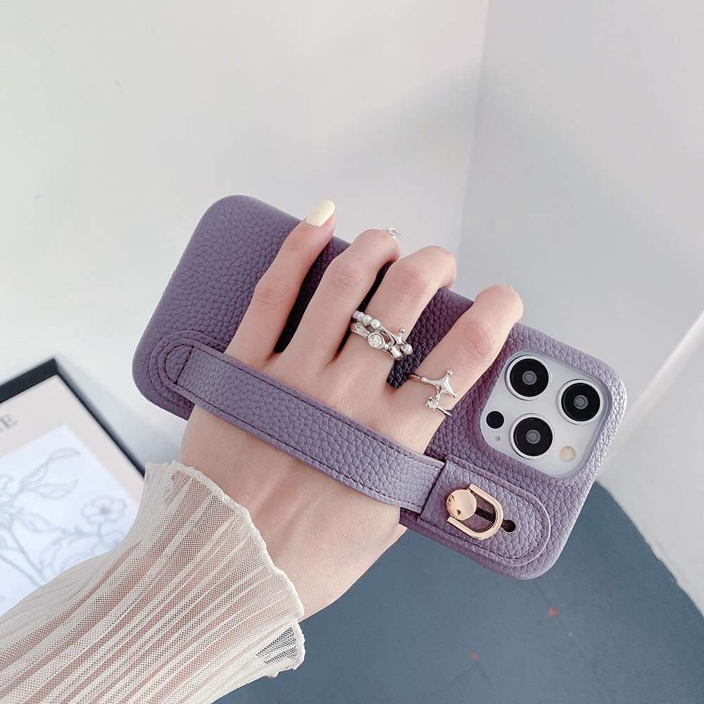 手帳型スマホケース  レザー調ハンドストラップ付きスマホケース
