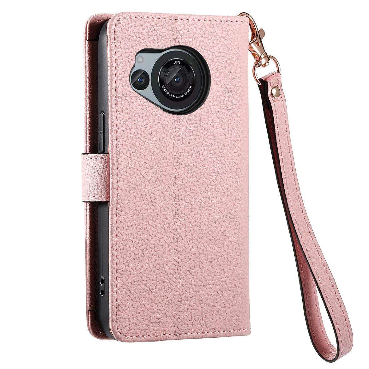 手帳型スマホケース  AQUOS用ハート柄ジッパー付き手帳型ケース
