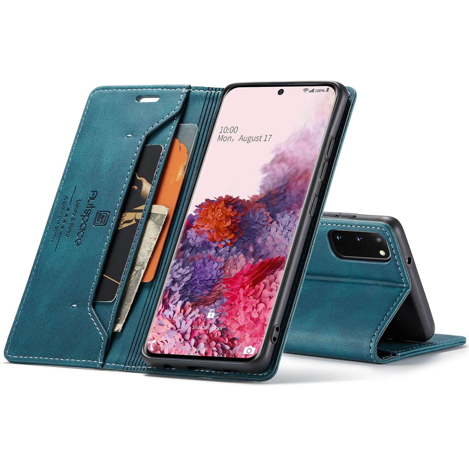 手帳型スマホケース  多機能レザー調フリップウォレットケース