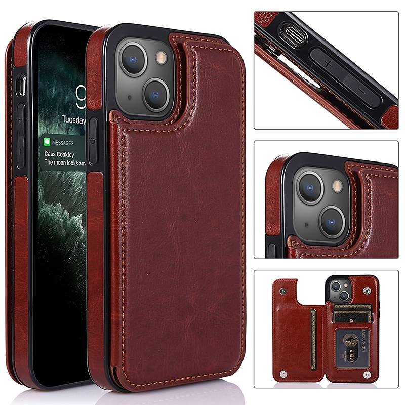 手帳型スマホケース  多機能カード収納付き革製手帳型iPhoneケース