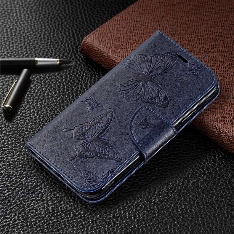 蝶々模様エンボス加工レザー手帳型スマホケース