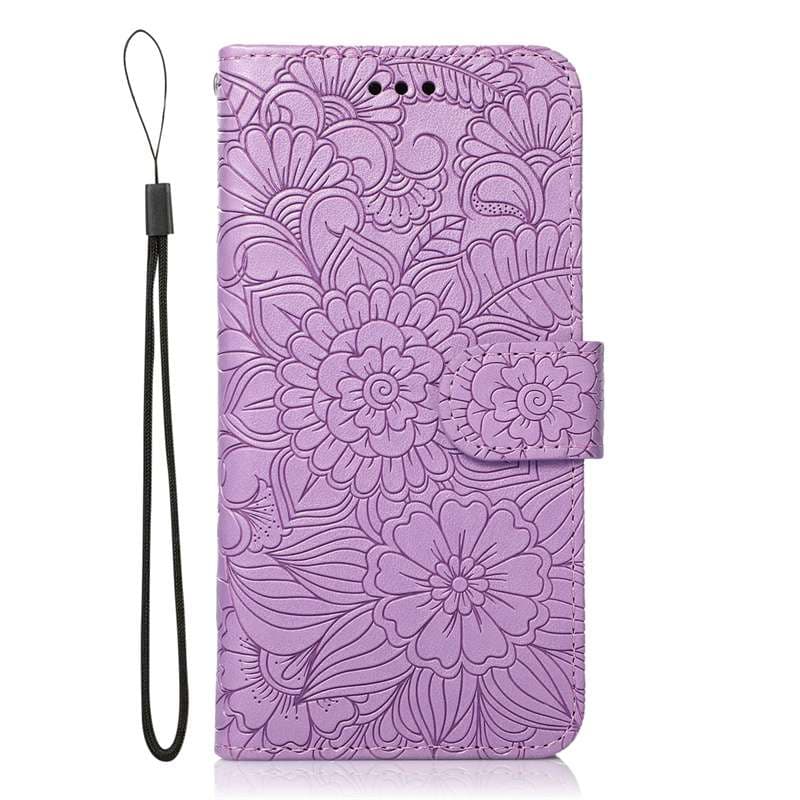 手帳型スマホケース  Galaxy花柄エンボス加工手帳型ケース