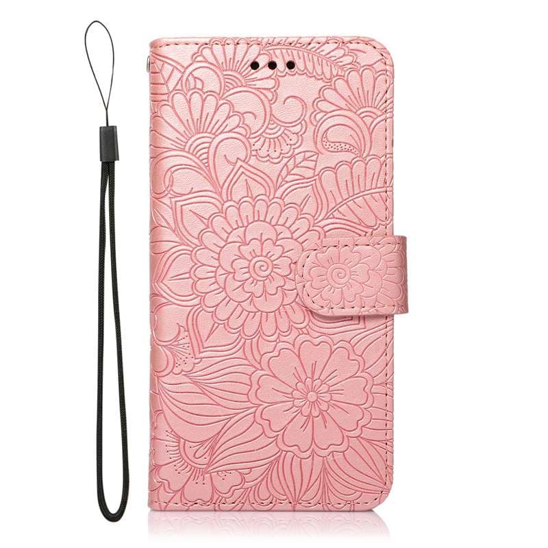 手帳型スマホケース  Galaxy花柄エンボス加工手帳型ケース
