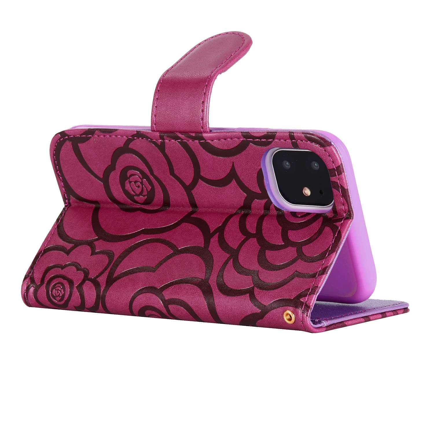 手帳型スマホケース  薔薇柄エンボス加工手帳型アイフォンケース