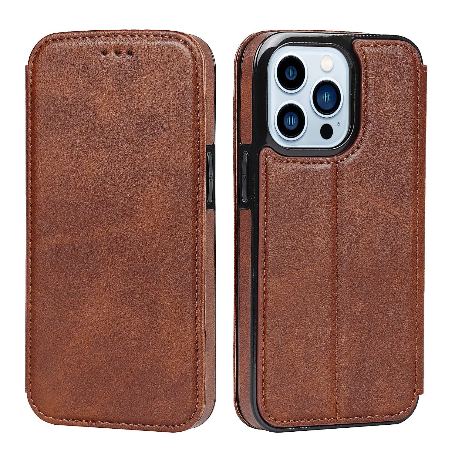手帳型スマホケース  高級感漂う本革風フリップ式iPhoneケース
