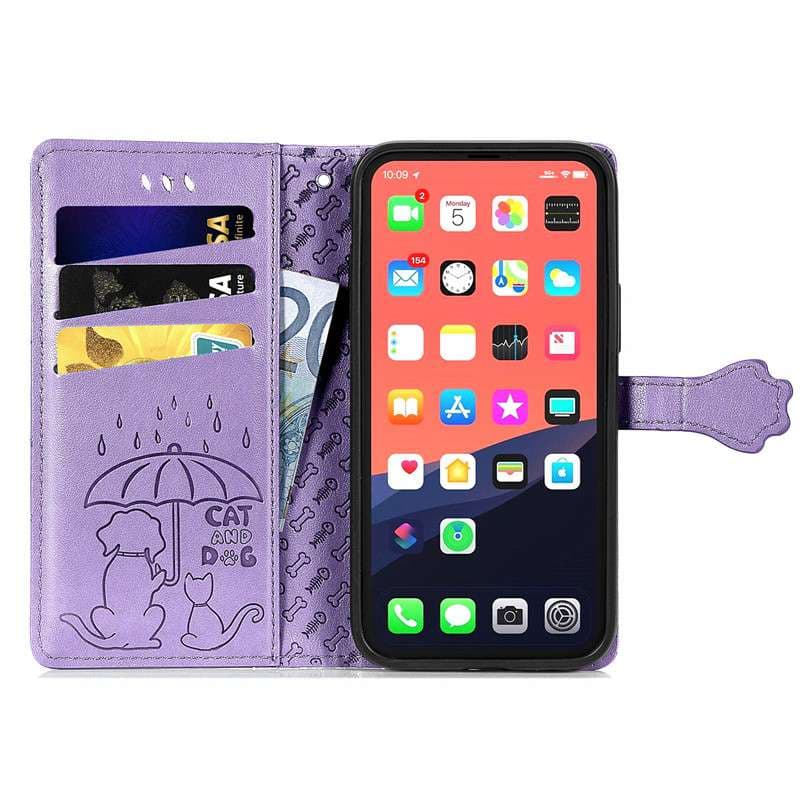 手帳型スマホケース  かわいい動物デザイン型押し手帳ケース