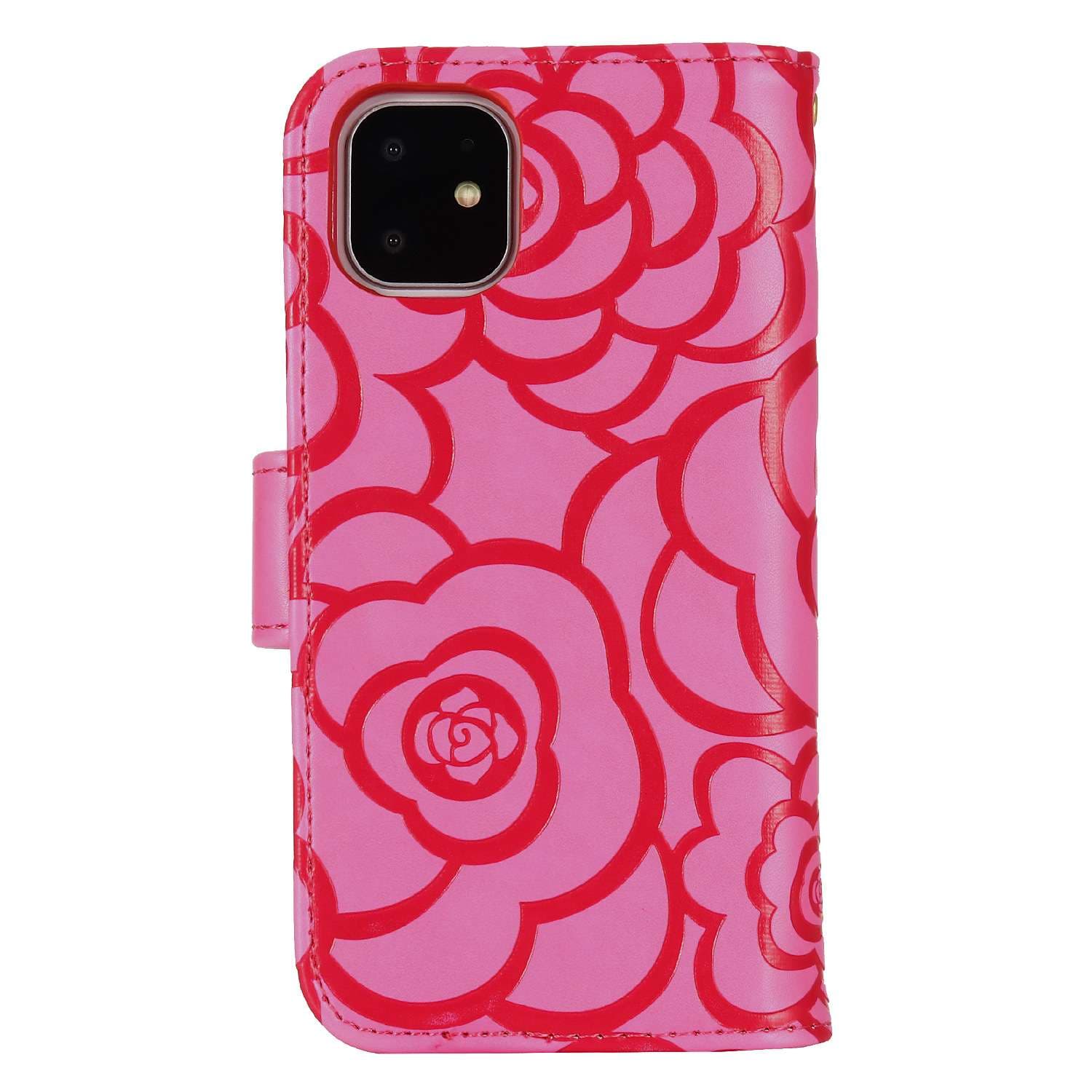 手帳型スマホケース  薔薇柄エンボス加工手帳型アイフォンケース