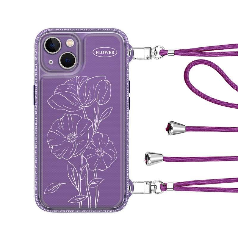 手帳型スマホケース  花柄刻印スマホケース兼用ショルダーバッグ