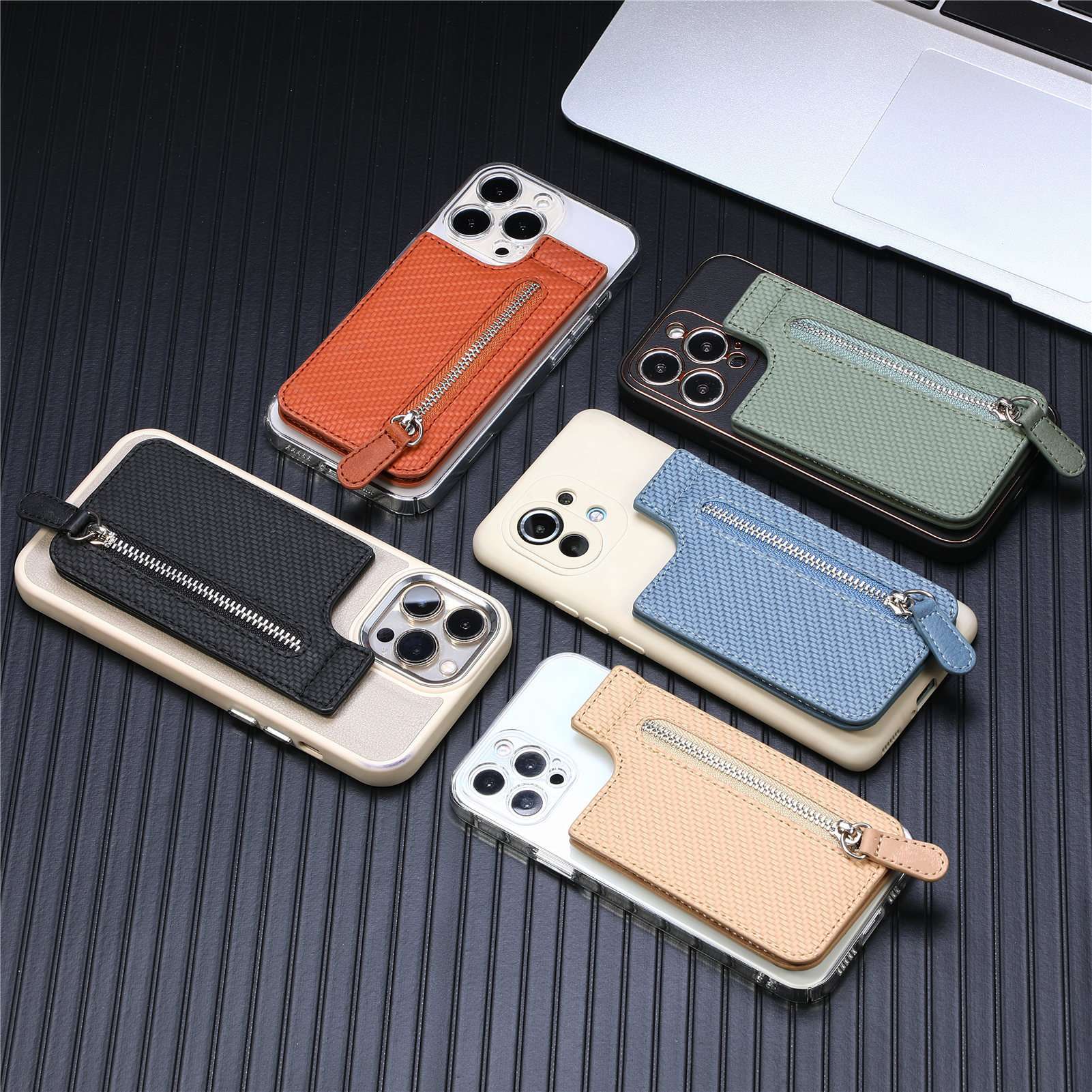 手帳型スマホケース  ジッパー付き多機能カード収納ケース