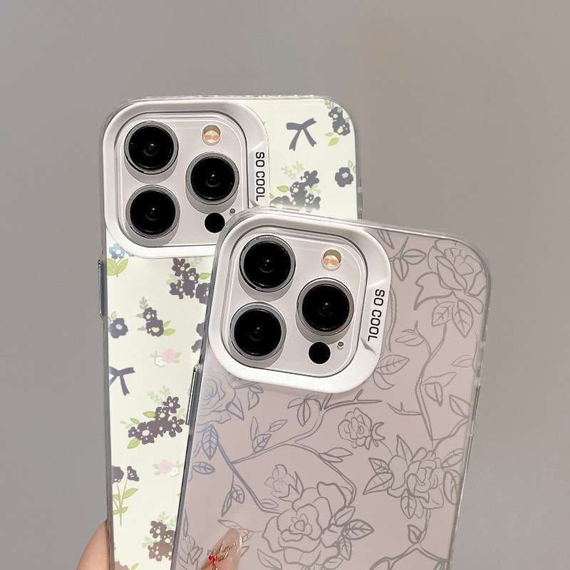 手帳型スマホケース  花柄デザイン透明ソフトケース