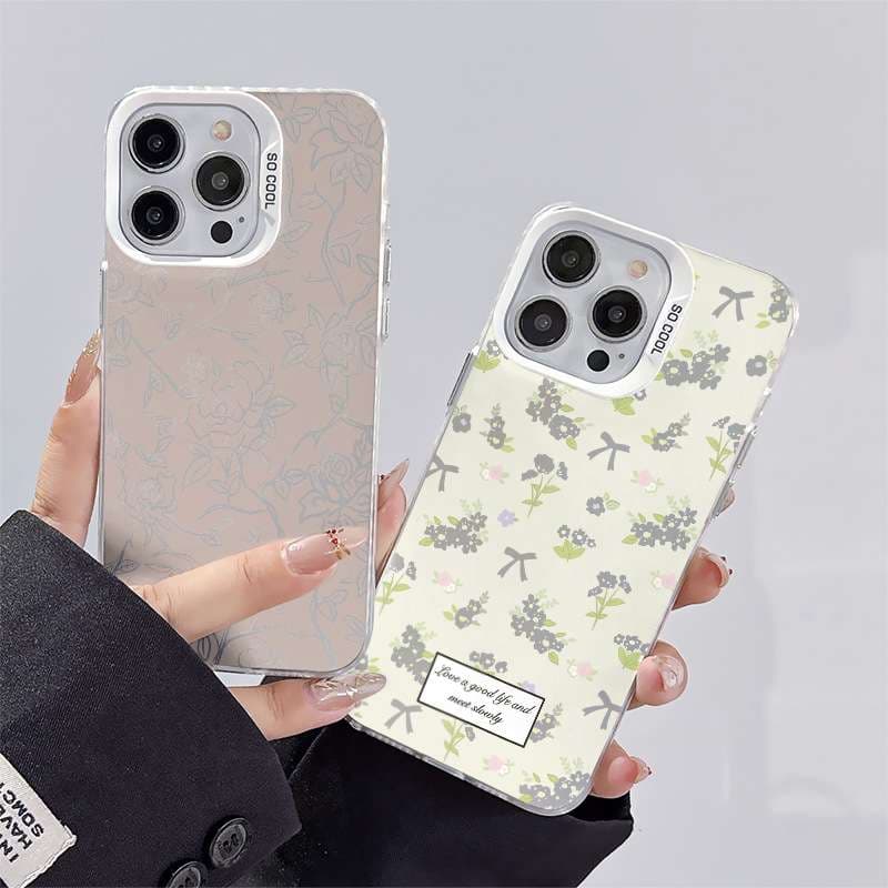 手帳型スマホケース  花柄デザイン透明ソフトケース